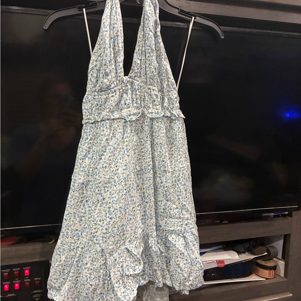 Cotton On Light Blue Floral Halter Mini Dress